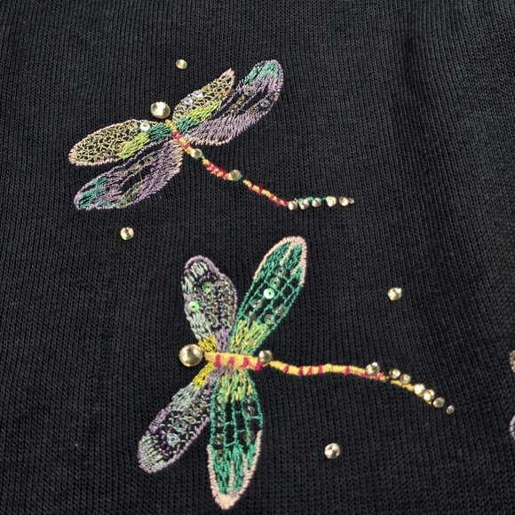 Quacker Factory Sweater Set Womens 1X Blue Dragonfly Rhinestone 2 in 1 Twinset - Picture 8 of 14
